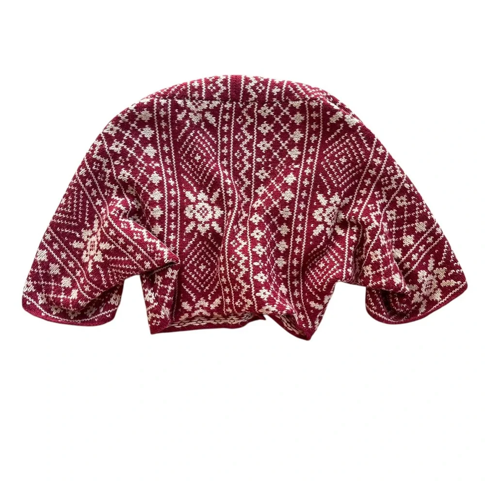 Cabi M Red White Fair Isle Wool Blend Pin Closure Knit Wrap Nordic Shrug Sweater